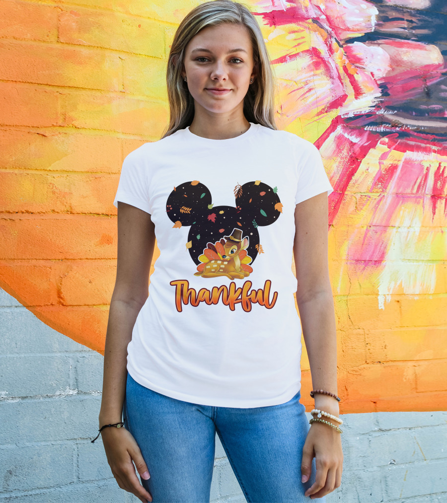 Bambi Thankful Autumn Leaves Mickey Ears T-Shirt