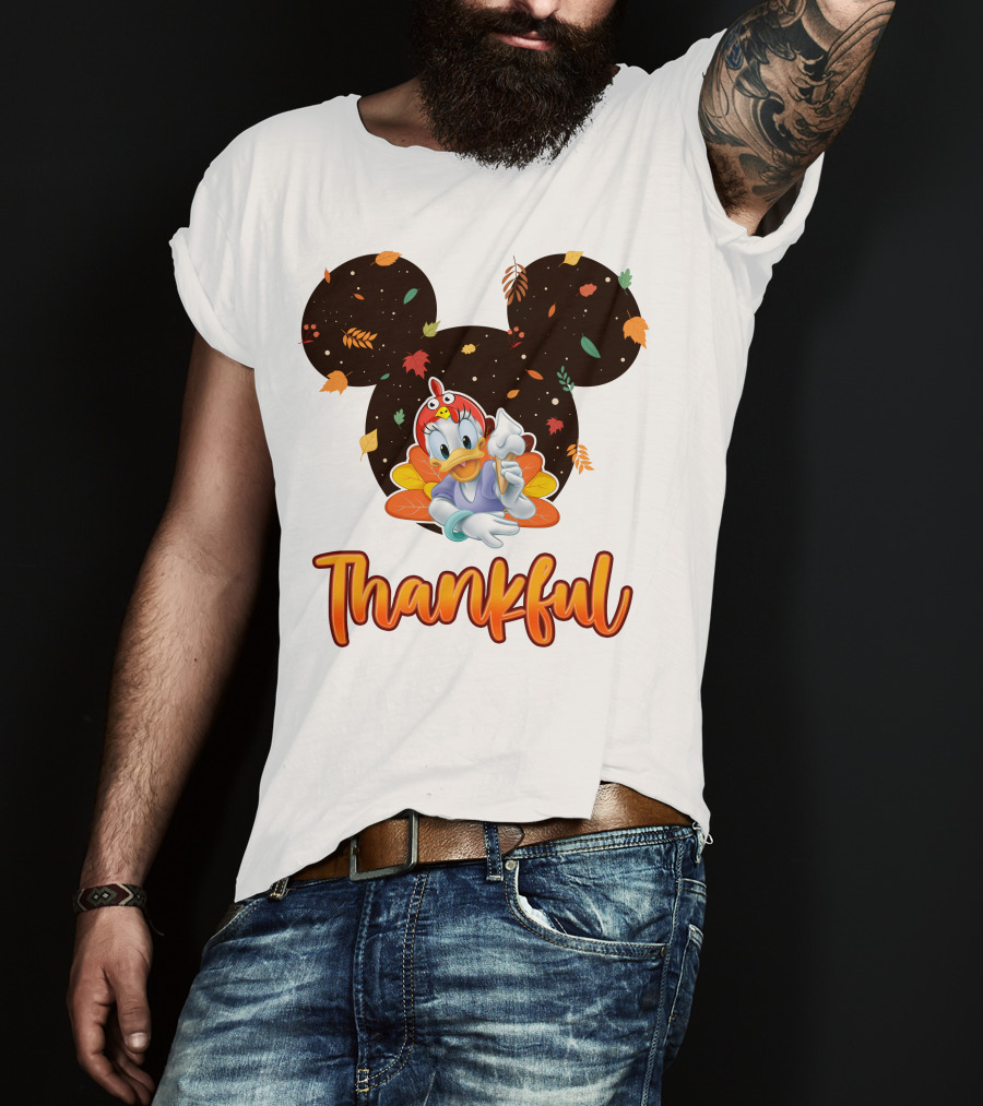 Thankful Daisy Thanksgiving Mickey Leaves T-Shirt