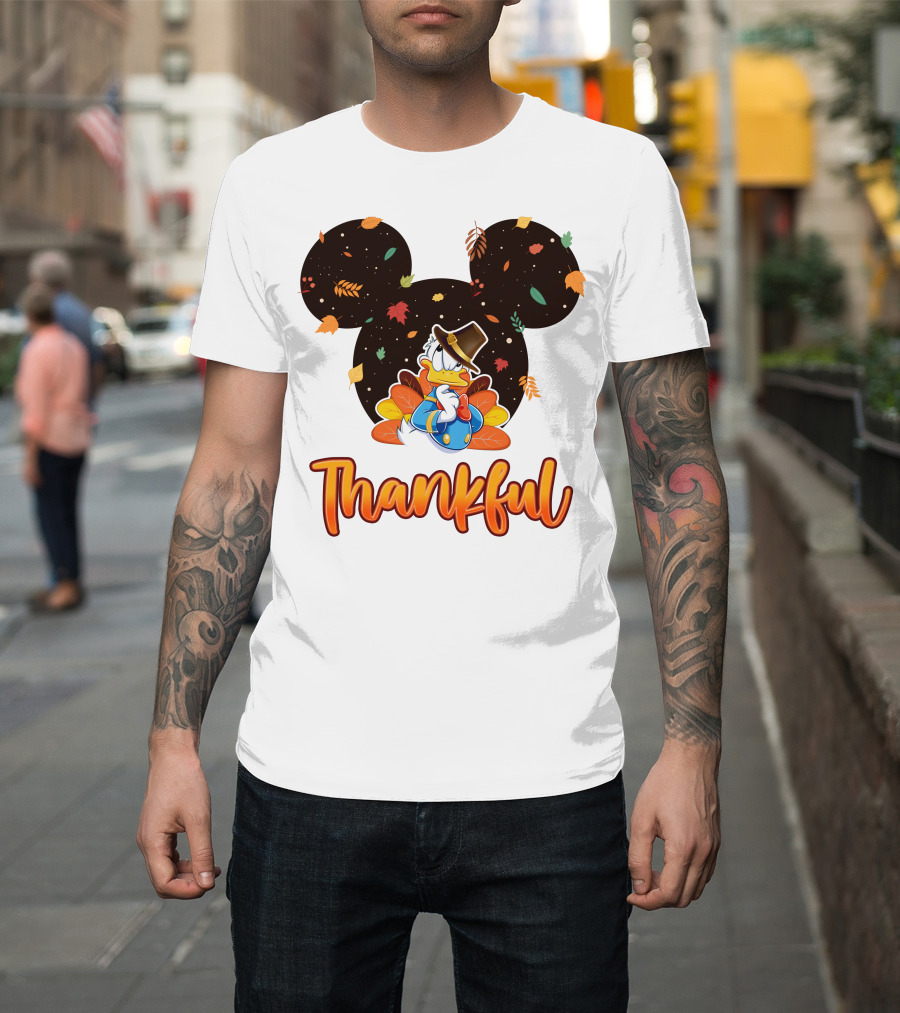 Thankful Donald Duck Mickey Ears Fall Leaves T-Shirt