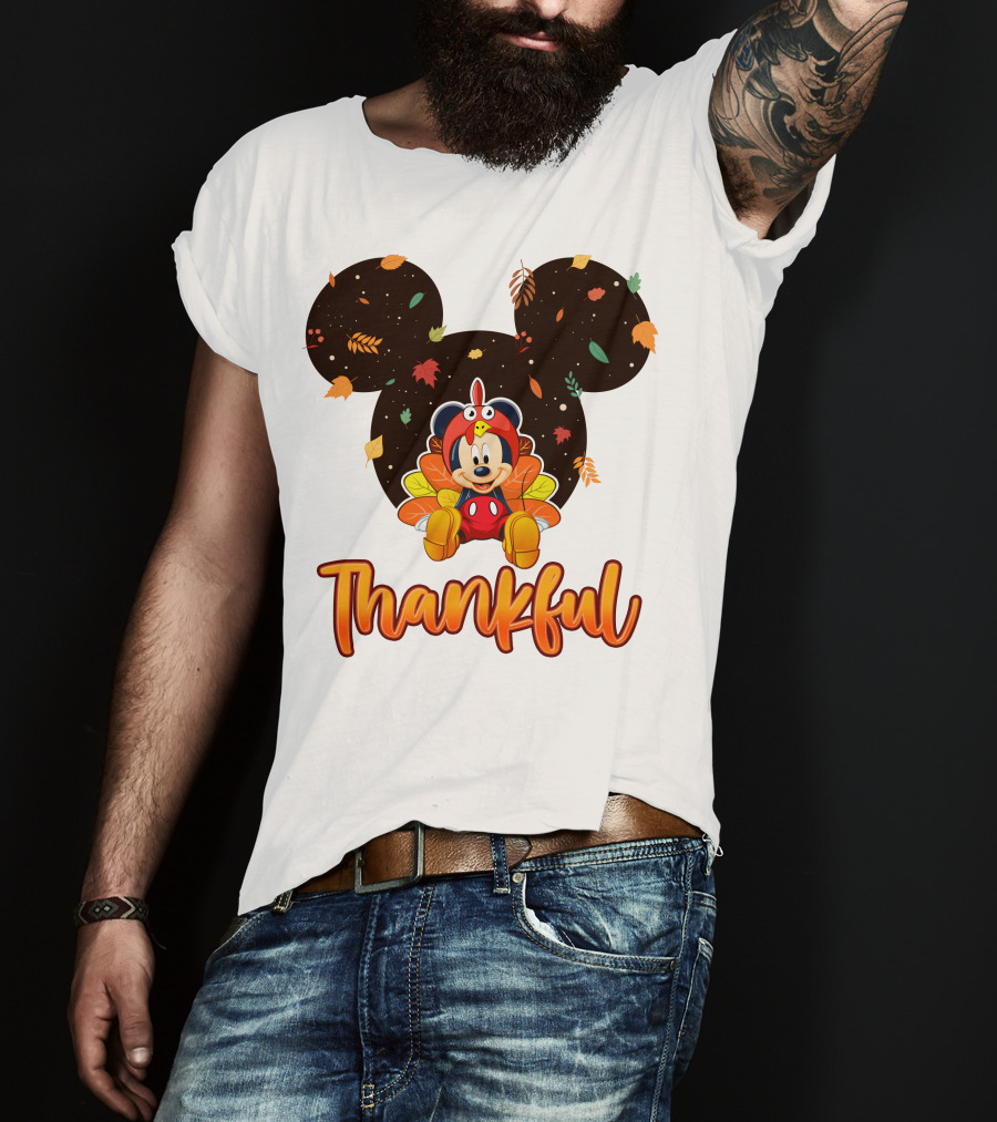 Thankful Mickey Mouse Thanksgiving Leaves T-Shirt