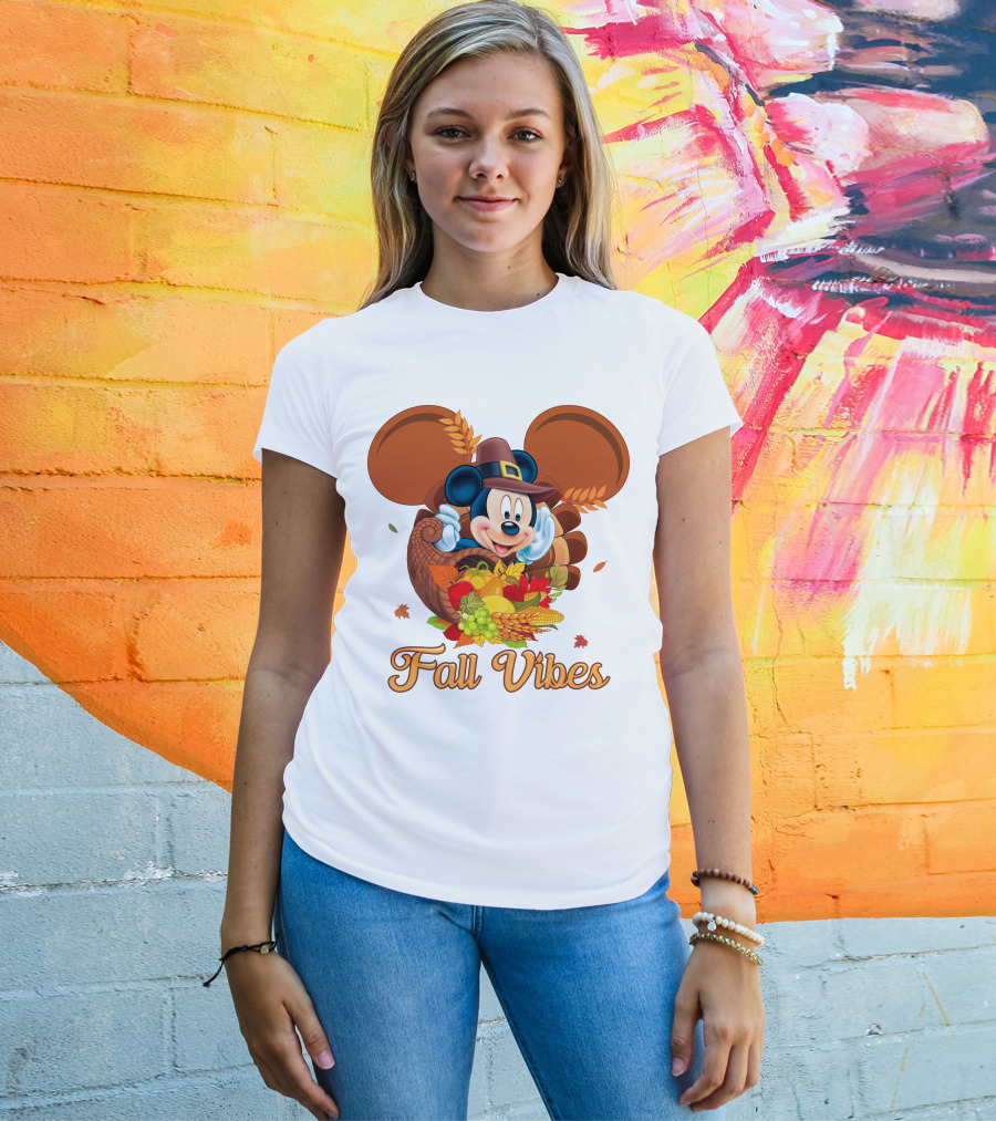 Mickey Mouse Fall Vibes Cornucopia Harvest Hat T-Shirt