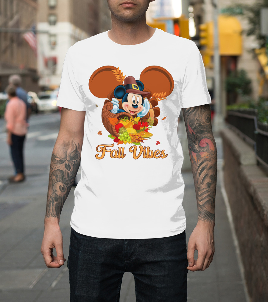 Mickey Mouse Fall Vibes Cornucopia Harvest Hat T-Shirt