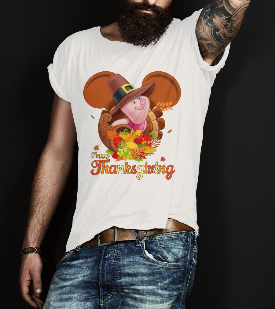 Happy Thanksgiving Piglet Cornucopia Celebration T-Shirt