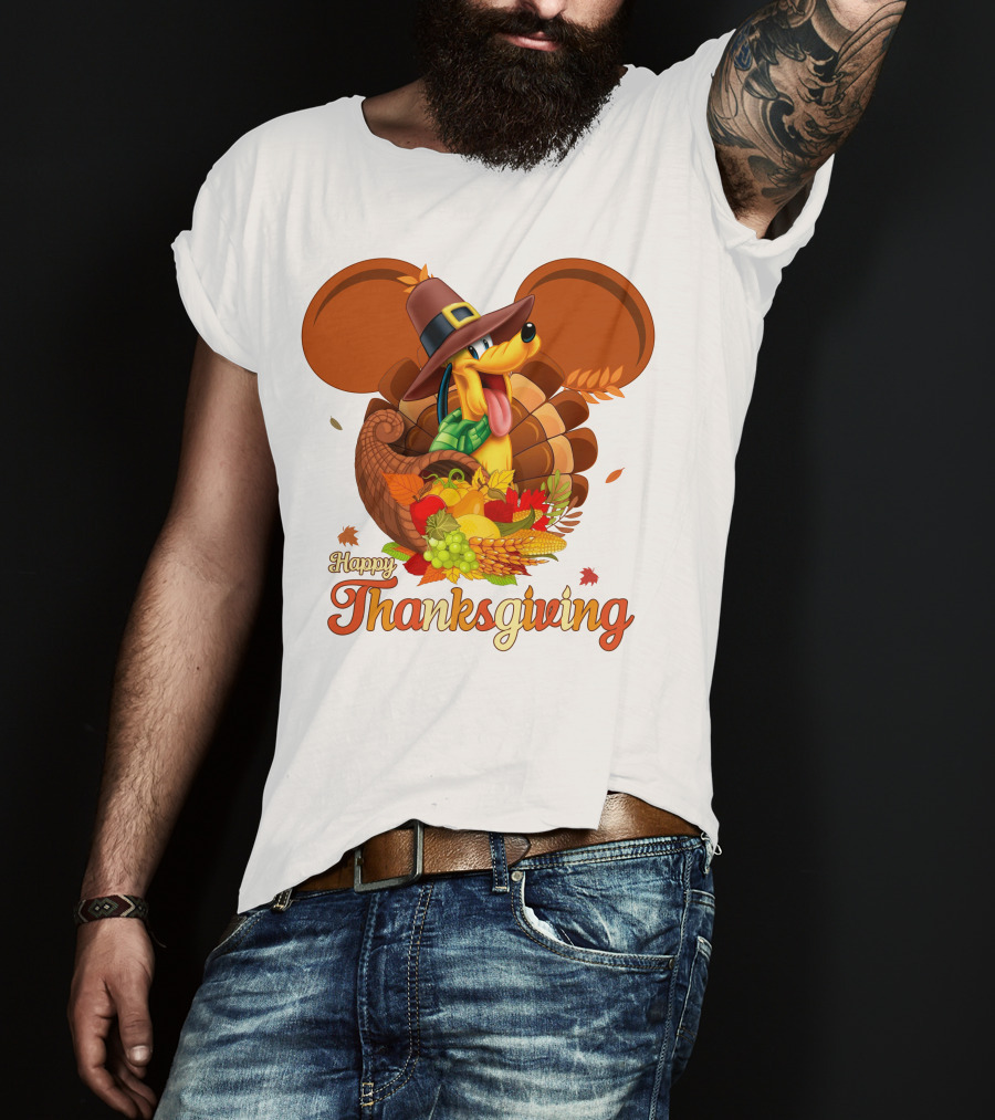 Pluto Happy Thanksgiving Cornucopia Hat And Autumn Harvest T-Shirt