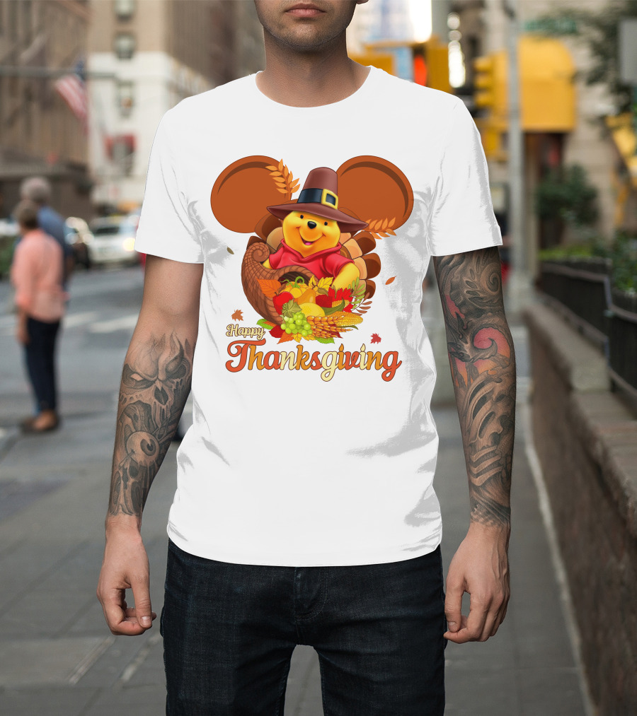 Happy Thanksgiving Pooh Cornucopia T-Shirt