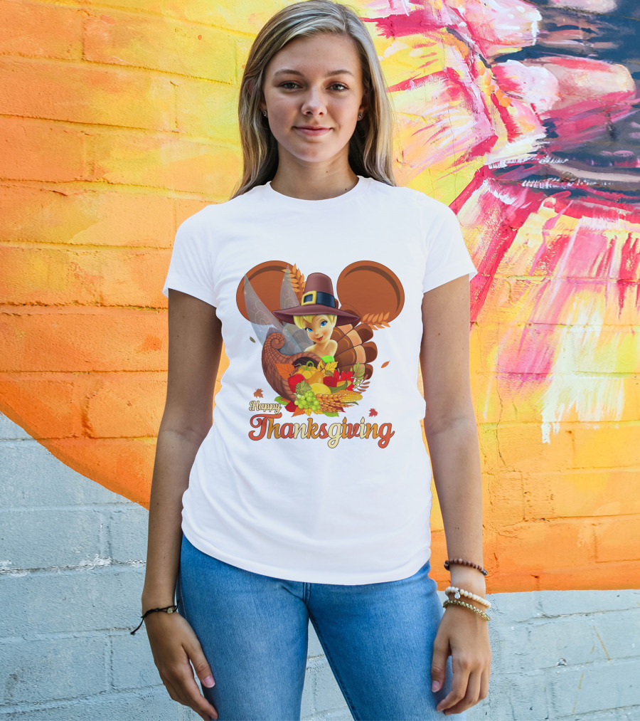 Happy Thanksgiving Tinker Bell Cornucopia Hat T-Shirt