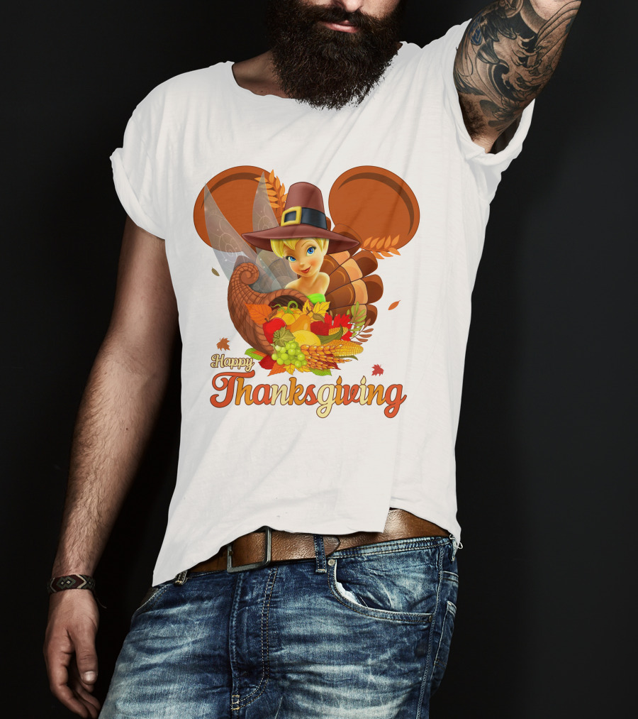 Happy Thanksgiving Tinker Bell Cornucopia Hat T-Shirt