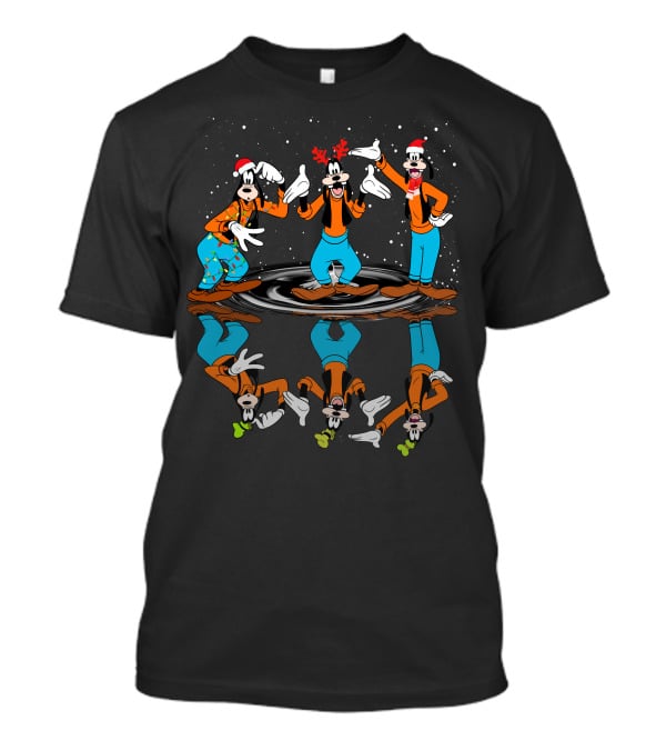 Goofy Holiday Reflections With Santa Hats And Antlers T-Shirt