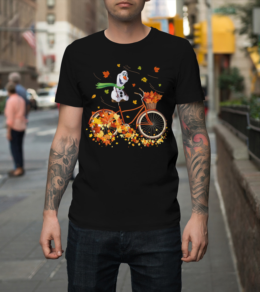 Olaf Riding A Bicycle With Autumn Leaves T-Shirt