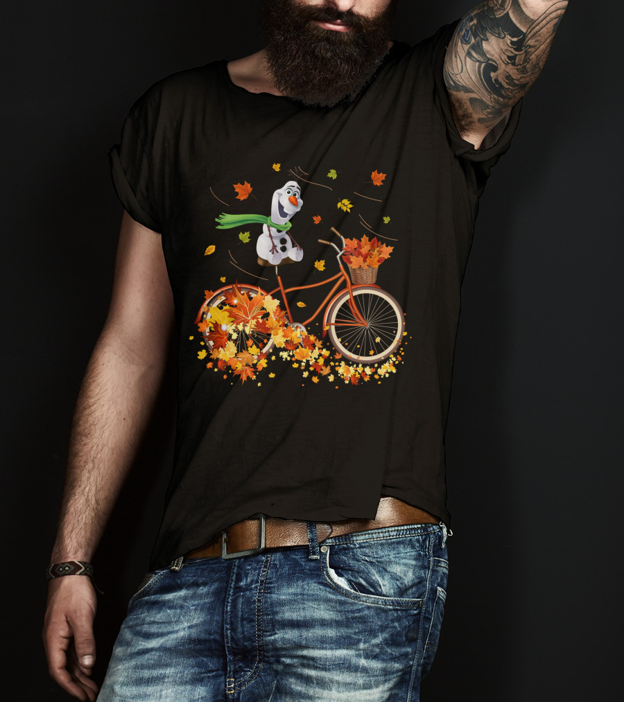 Olaf Riding A Bicycle With Autumn Leaves T-Shirt