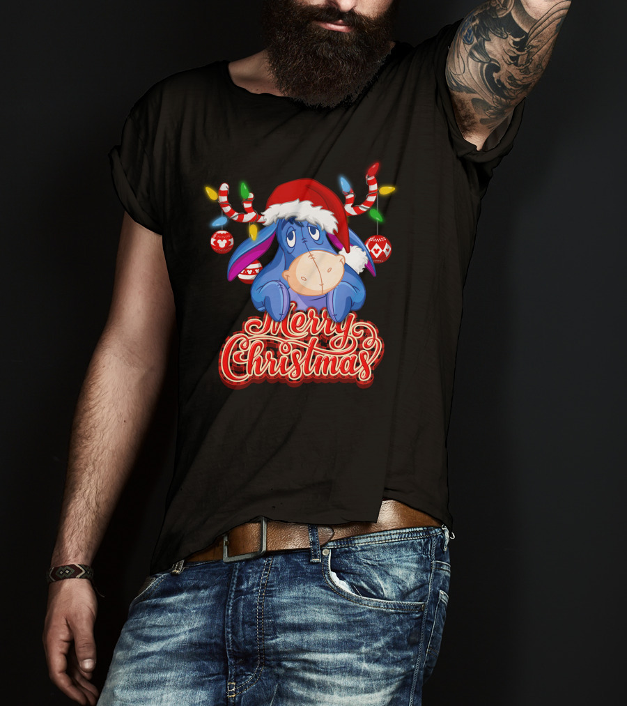 Eeyore Merry Christmas Santa Hat Reindeer Lights T-Shirt