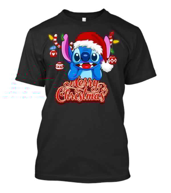 Merry Christmas Stitch Santa Hat Ornaments T-Shirt