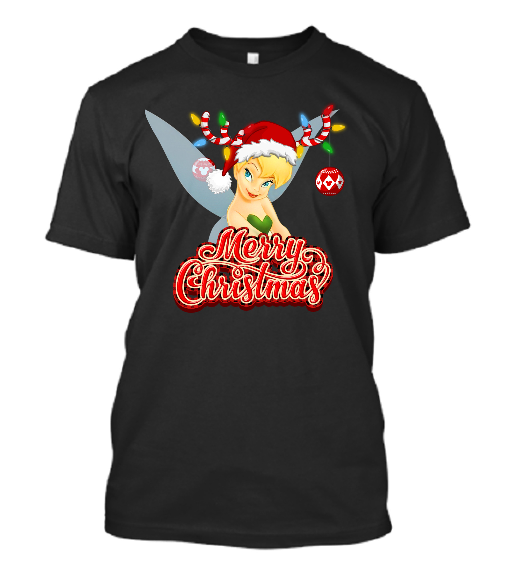 Merry Christmas Tinkerbell Santa Hat Reindeer Antlers Lights Holiday T-Shirt