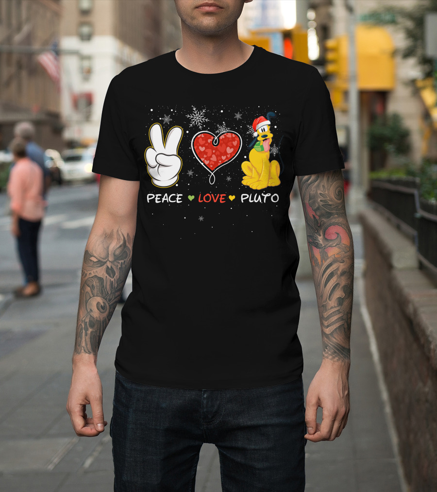 Peace Love Pluto Snowflakes Santa Hat T-Shirt