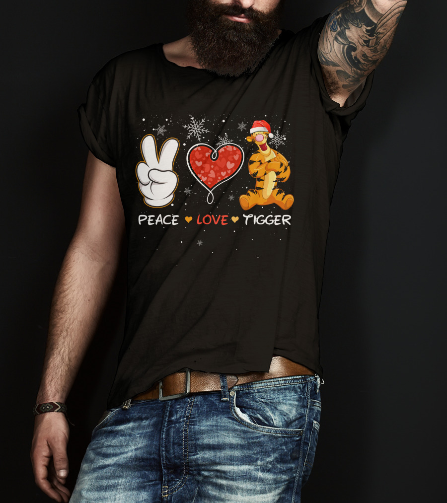 Peace Love Tigger Santa Hat Snowflakes T-Shirt