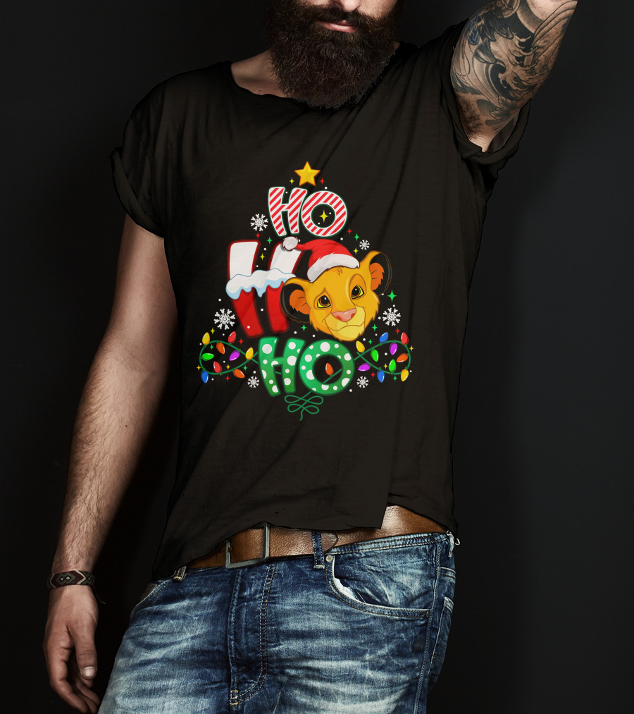 Ho Ho Ho Christmas Simba Lion King Holiday Lights T-Shirt