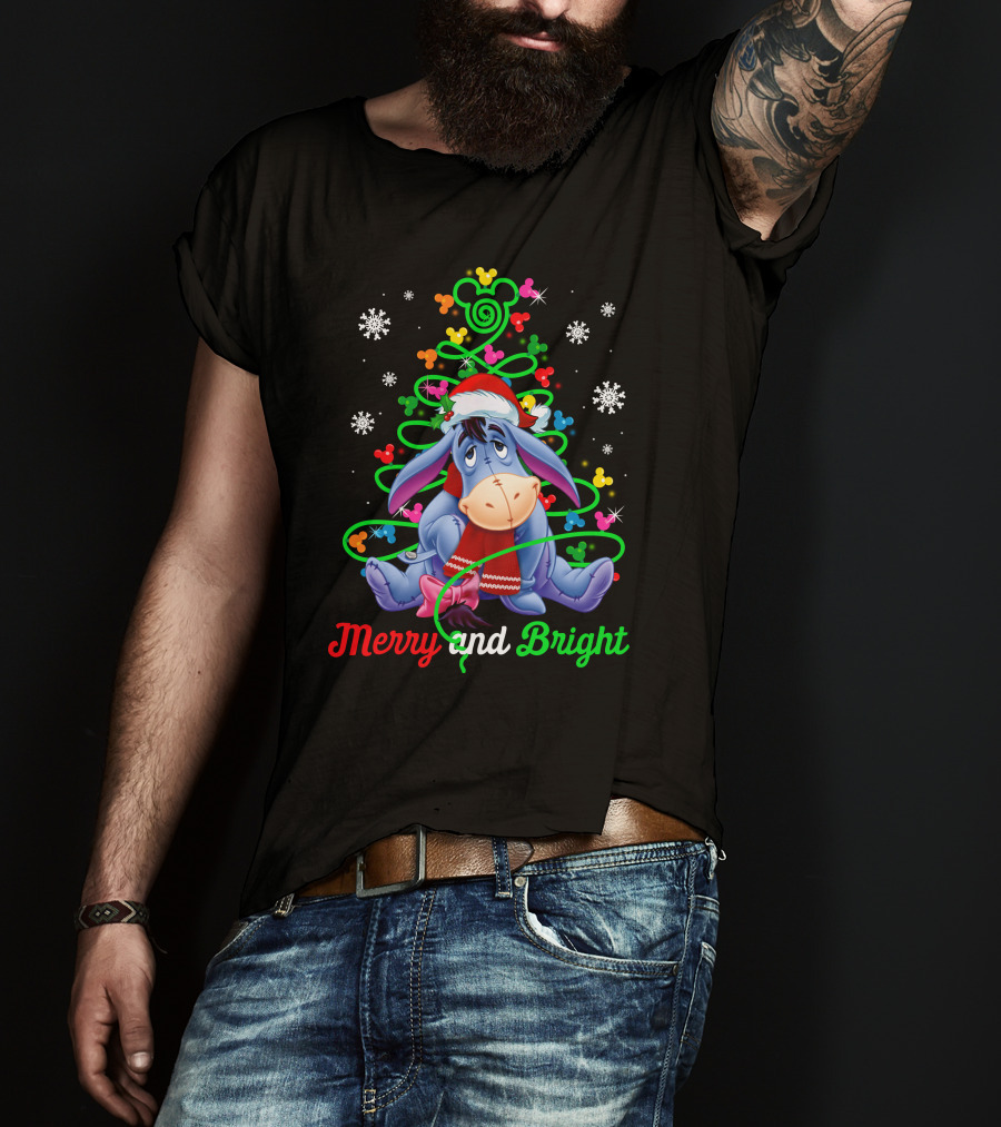 Eeyore Merry And Bright Christmas Tree Mickey Ornaments T-Shirt