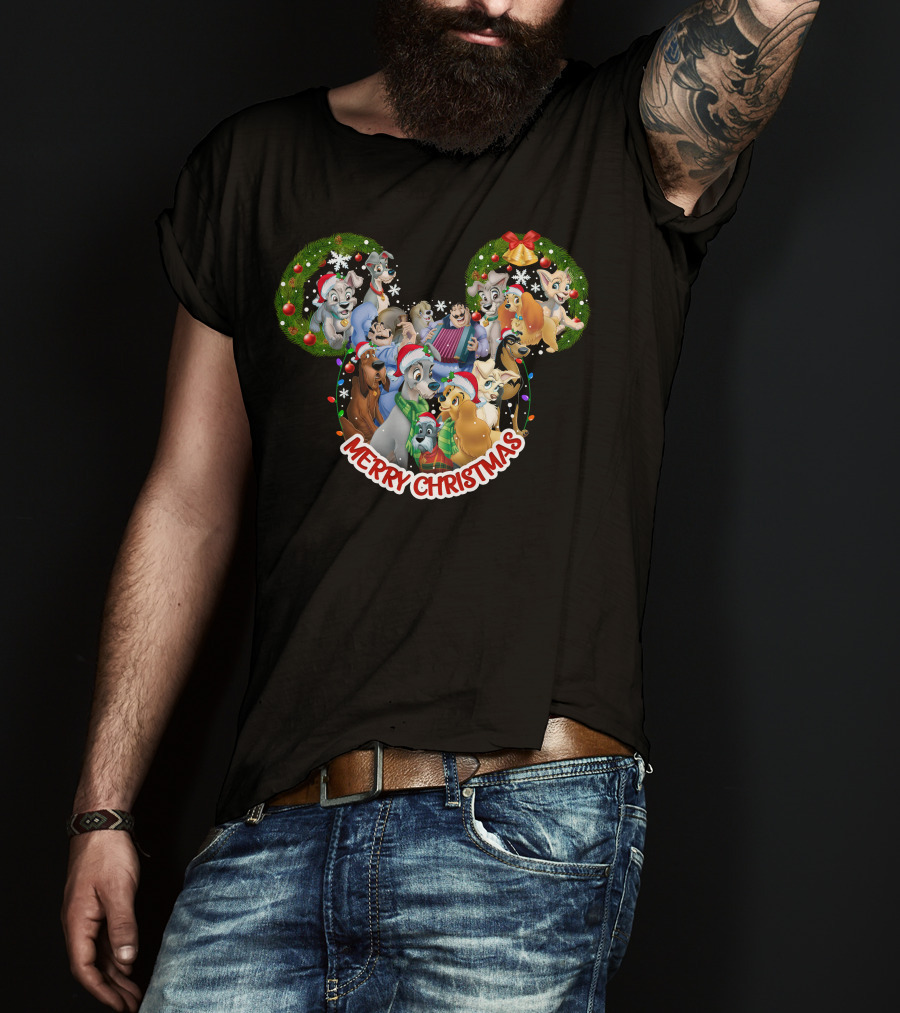 Merry Christmas Disney Lady And The Tramp Mickey Mouse Ears T-Shirt