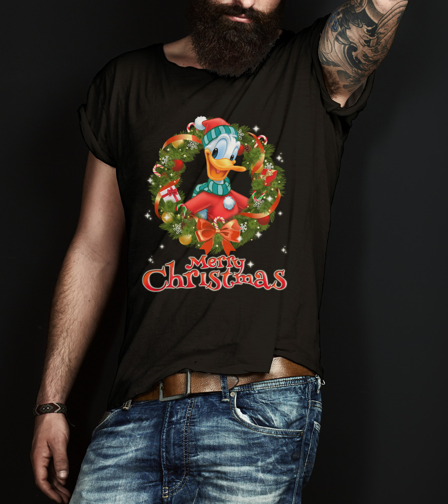 Merry Christmas Donald Duck Wreath T-Shirt