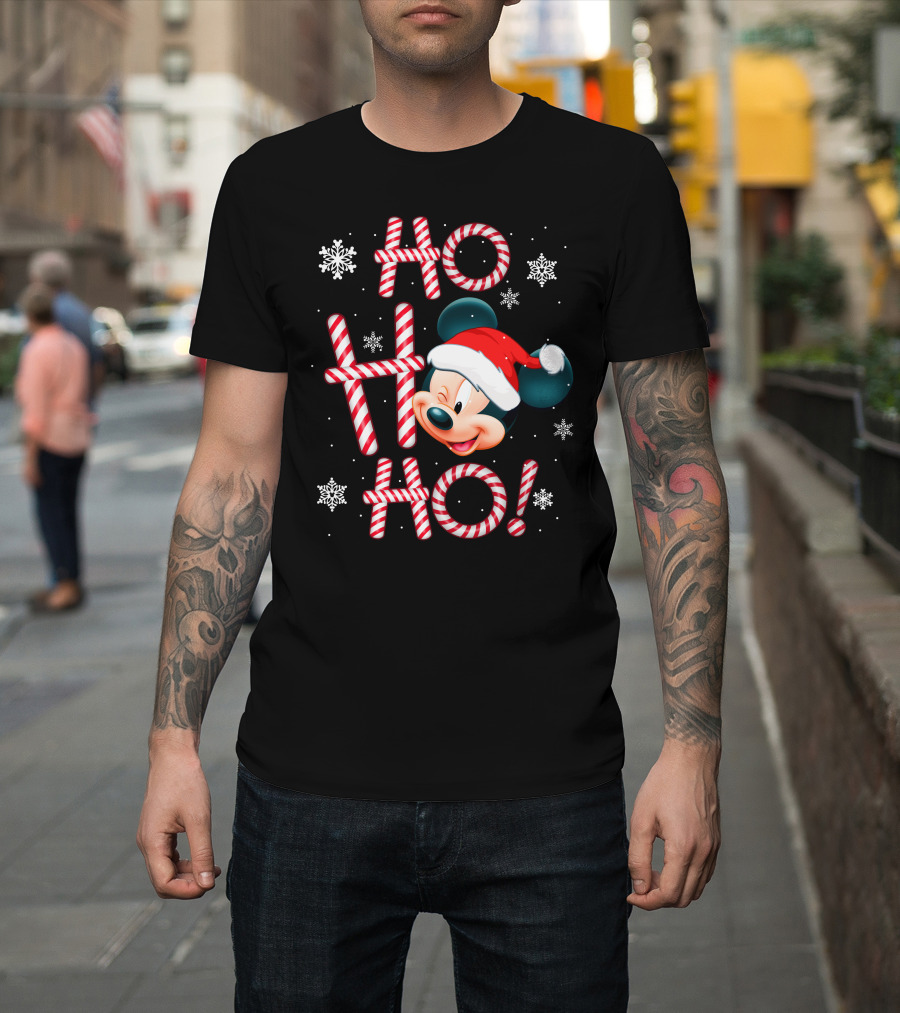 Ho Ho Ho Mickey Christmas Santa Hat Snowflakes T-Shirt