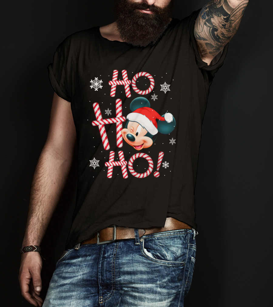 Ho Ho Ho Mickey Christmas Santa Hat Snowflakes T-Shirt