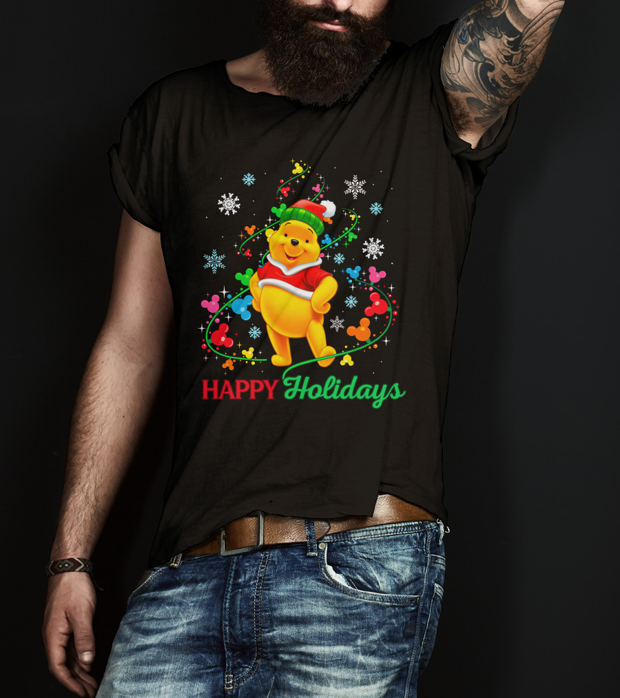 Happy Holidays Pooh Christmas Celebration T-Shirt