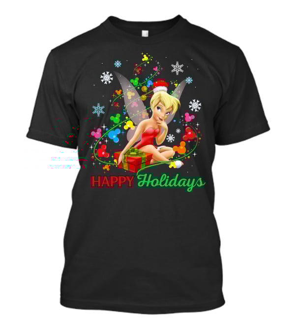 Happy Holidays Tinkerbell Santa Hat And Present T-Shirt