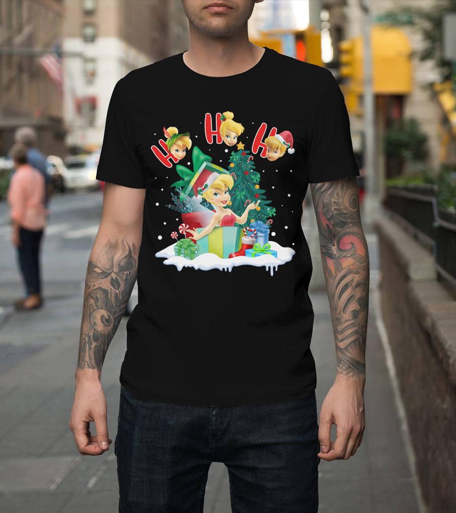 Tinkerbell Christmas Ho Ho Ho Holiday Cheer With Gifts And Tree T-Shirt