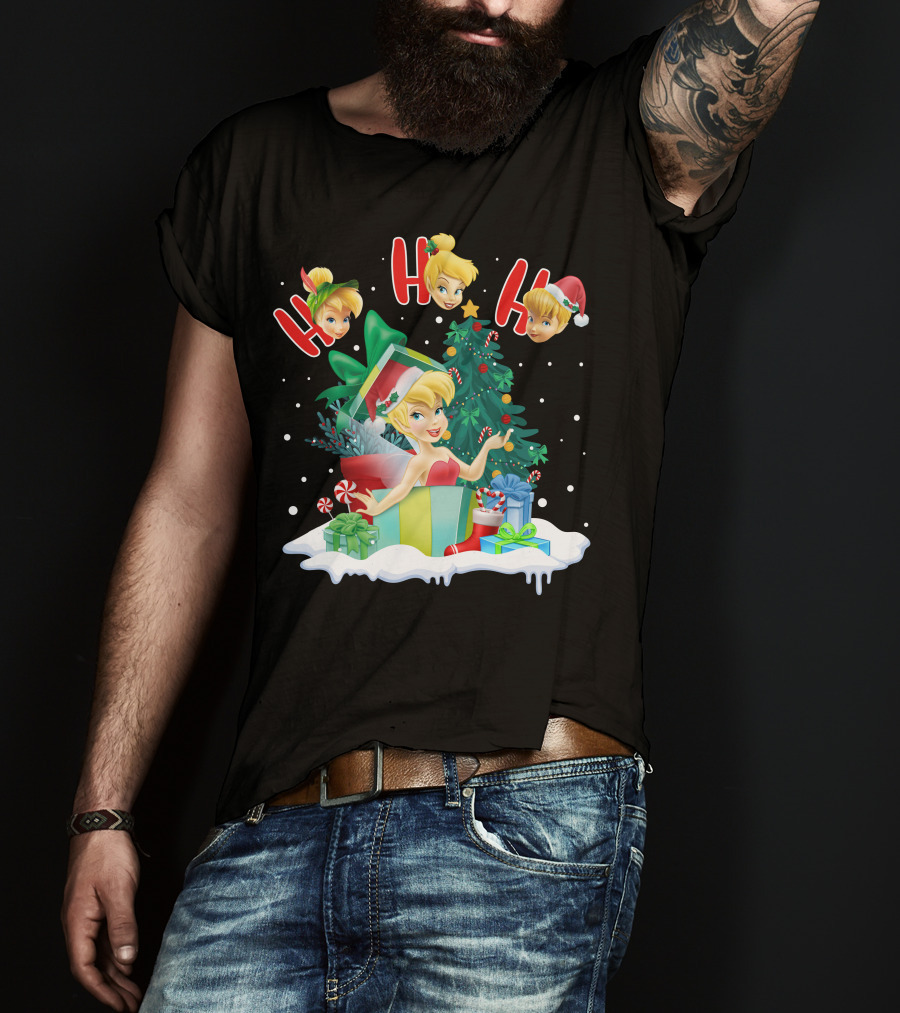 Tinkerbell Christmas Ho Ho Ho Holiday Cheer With Gifts And Tree T-Shirt