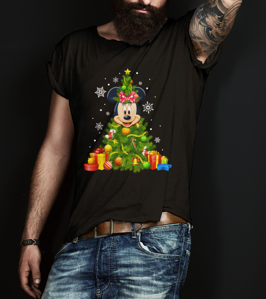 Minnie Mouse Christmas Tree With Gifts And Snowflakes T-Shirt