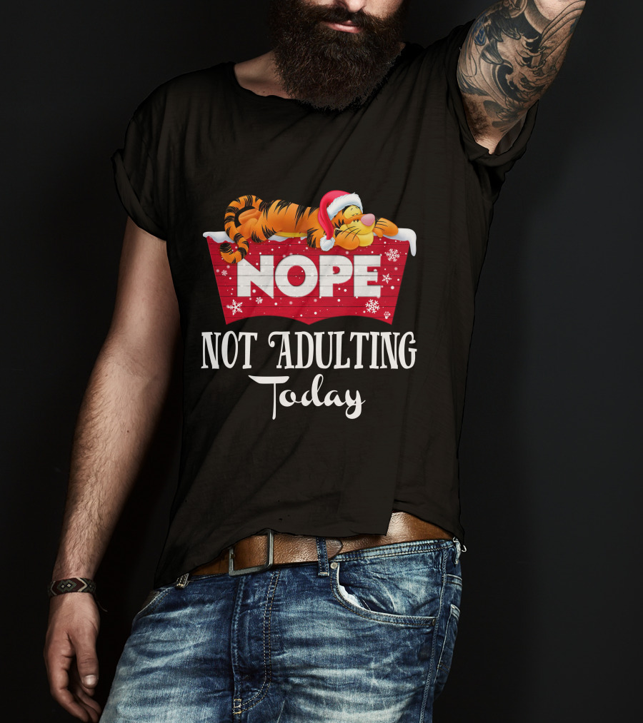 Tigger Nope Not Adulting Today Santa Hat T-Shirt