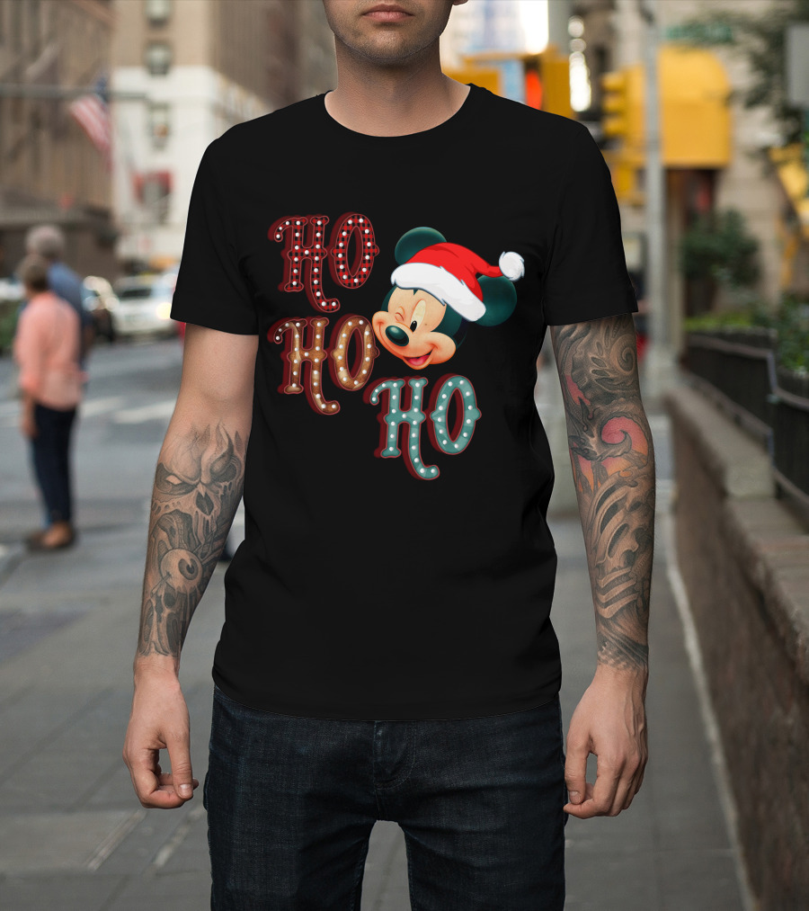 Mickey Mouse Santa Hat Ho Ho Ho Christmas T-Shirt