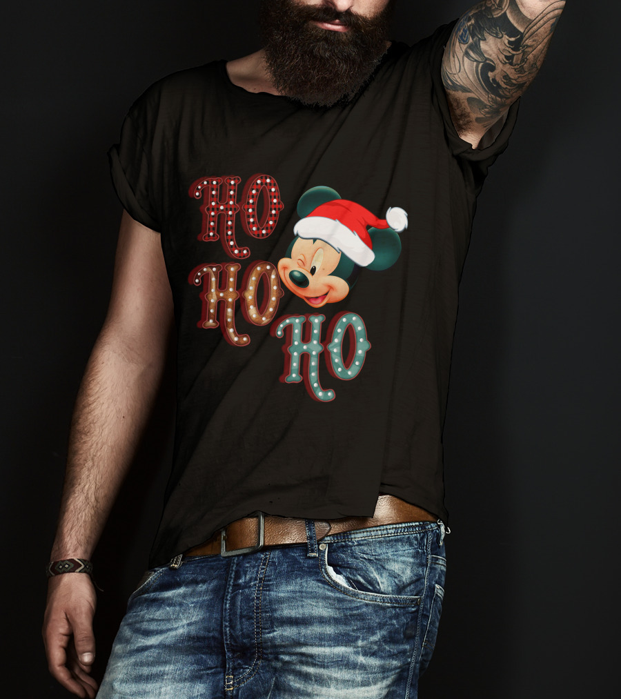 Mickey Mouse Santa Hat Ho Ho Ho Christmas T-Shirt