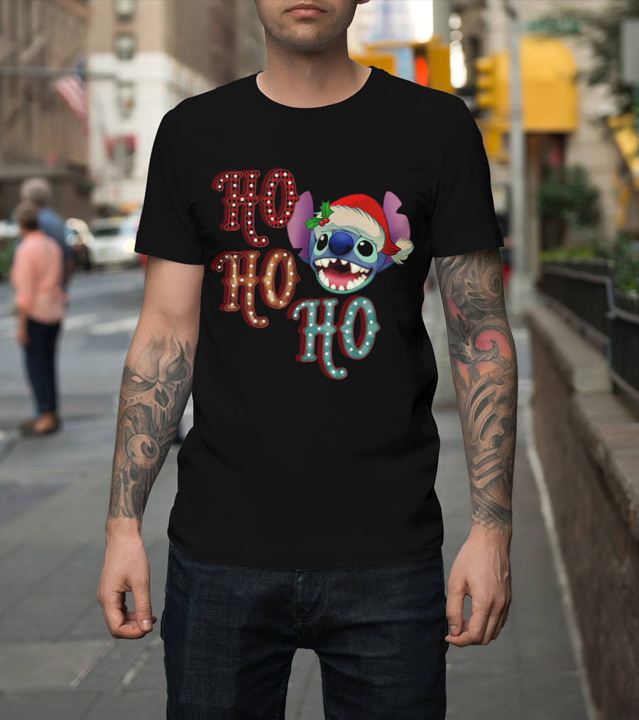 Stitch Ho Ho Ho Christmas Santa Hat T-Shirt