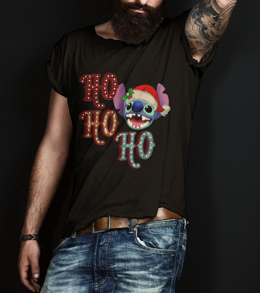 Stitch Ho Ho Ho Christmas Santa Hat T-Shirt