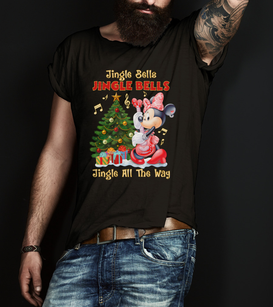 Jingle Bells Jingle Bells Jingle All The Way Minnie Christmas Tree Guitar T-Shirt