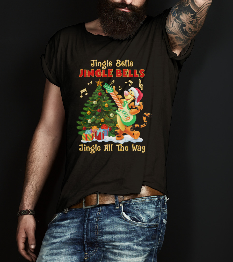 Tigger Jingle Bells Jingle All The Way Christmas Tree Guitar T-Shirt