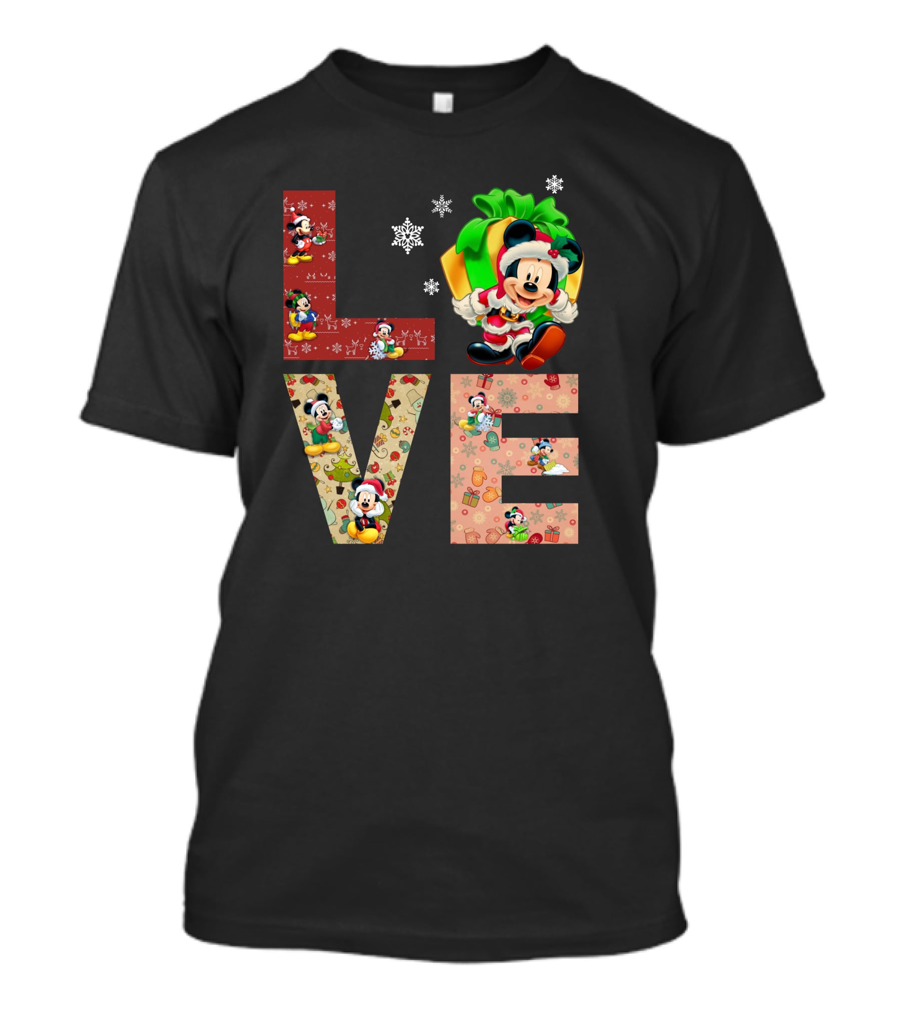 Love Mickey Mouse Christmas Santa Hat Snowflake T-Shirt