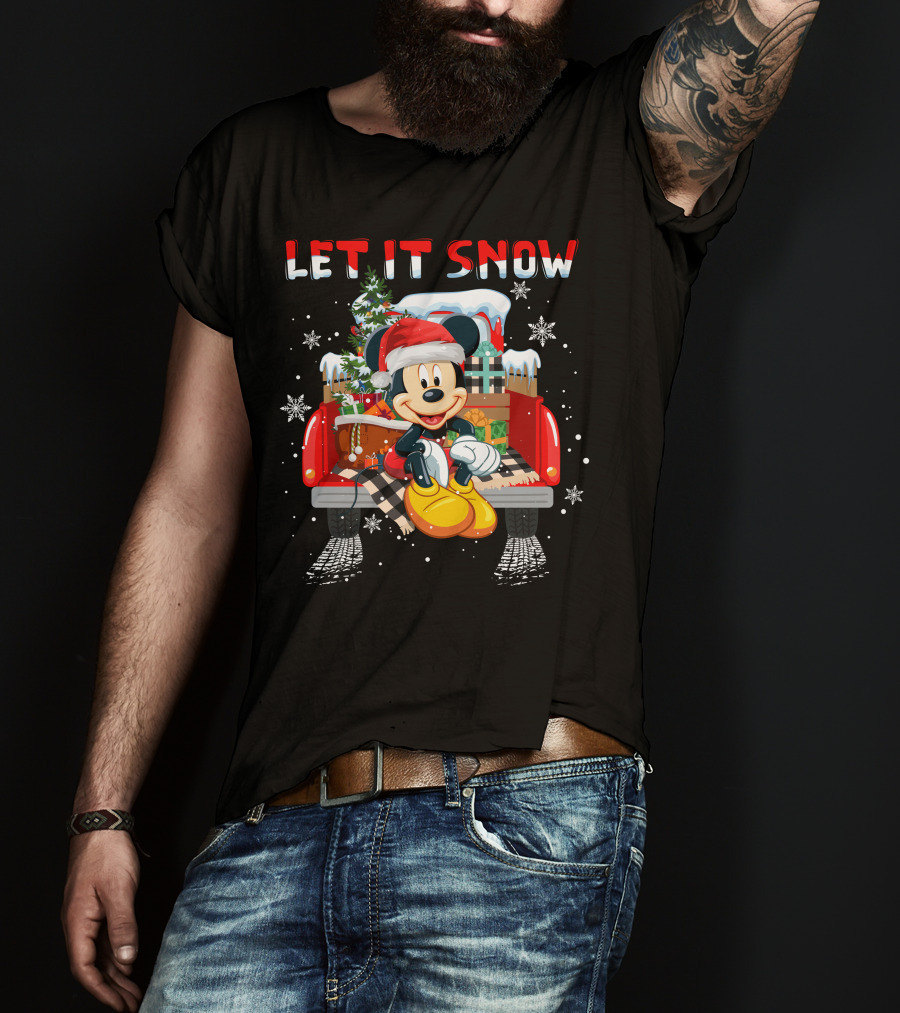 Let It Snow Mickey Christmas Truck Scene T-Shirt