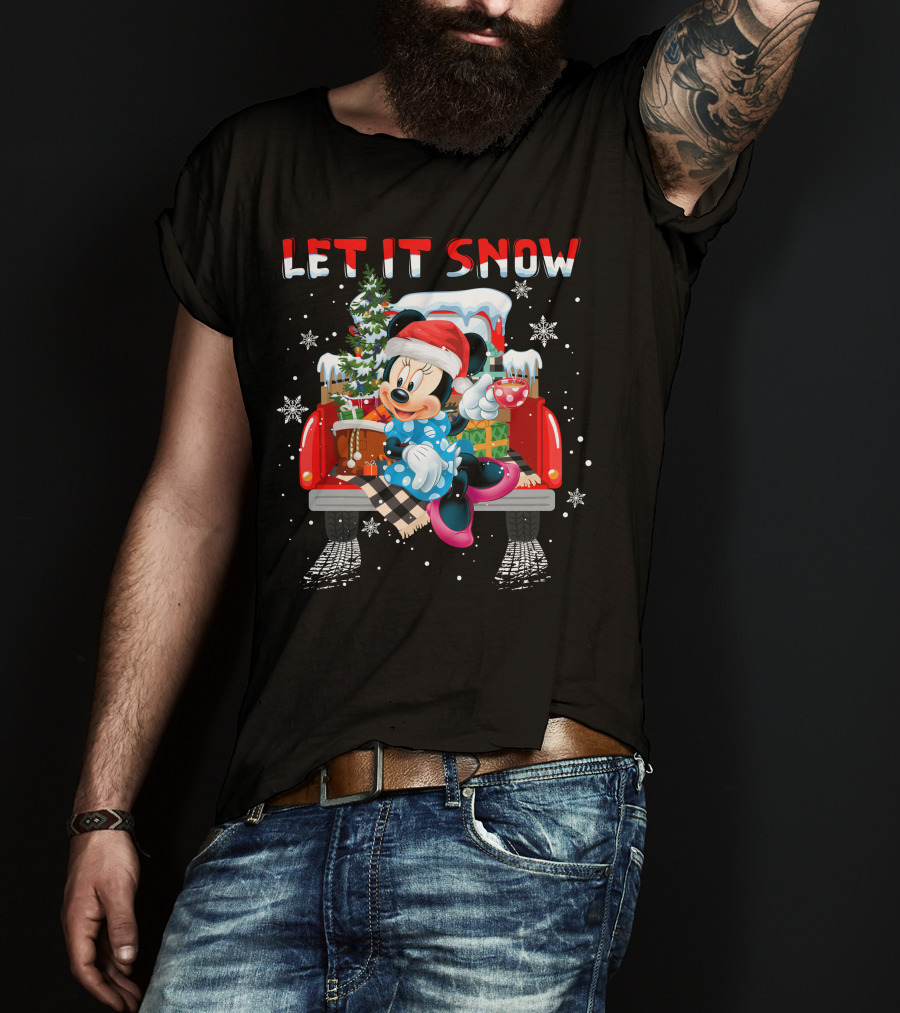 Let It Snow Minnie Christmas Truck Holiday Scene T-Shirt