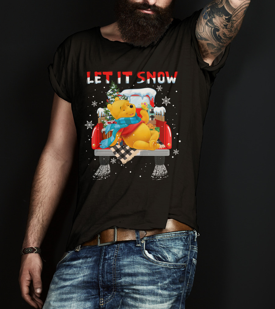 Let It Snow Pooh Winter Holiday Truck Scene T-Shirt