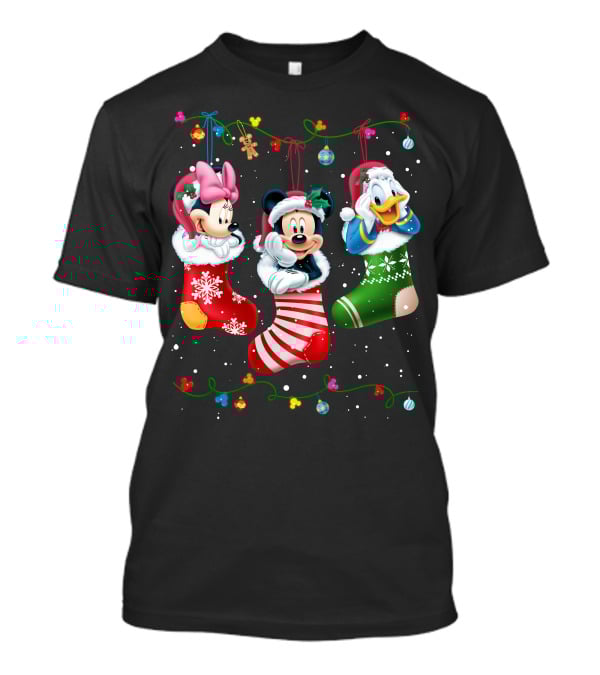 Mickey Minnie Donald Christmas Stockings T-Shirt