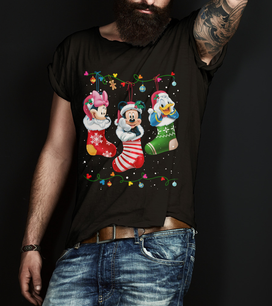 Mickey Minnie Donald Christmas Stockings T-Shirt