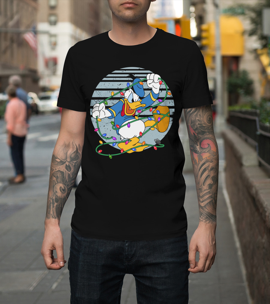 Donald Duck Wrapped In Christmas Lights T-Shirt