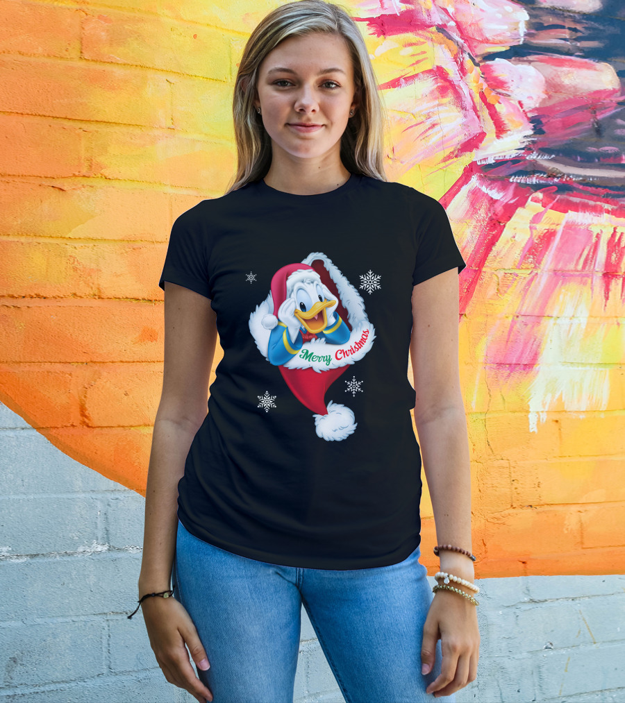 Donald Merry Christmas Snowflakes Santa Hat T-Shirt