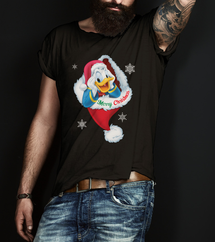 Donald Merry Christmas Snowflakes Santa Hat T-Shirt