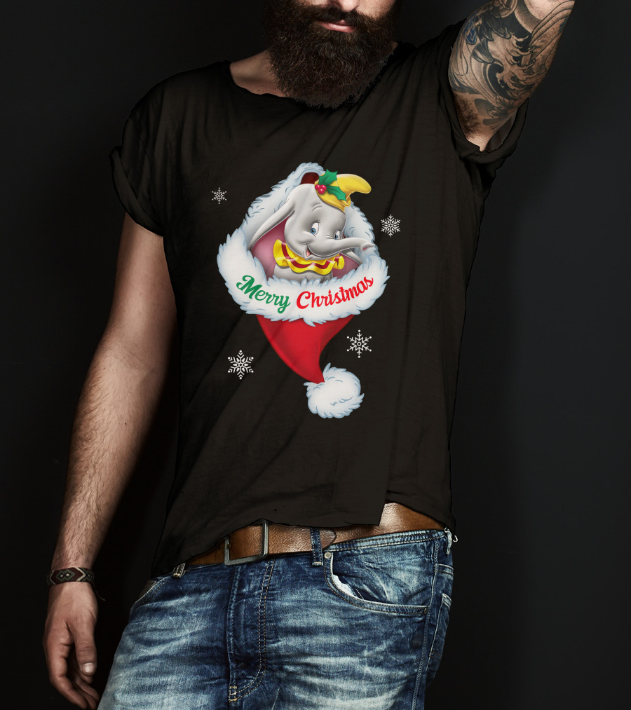 Dumbo Merry Christmas Santa Hat Snowflakes T-Shirt