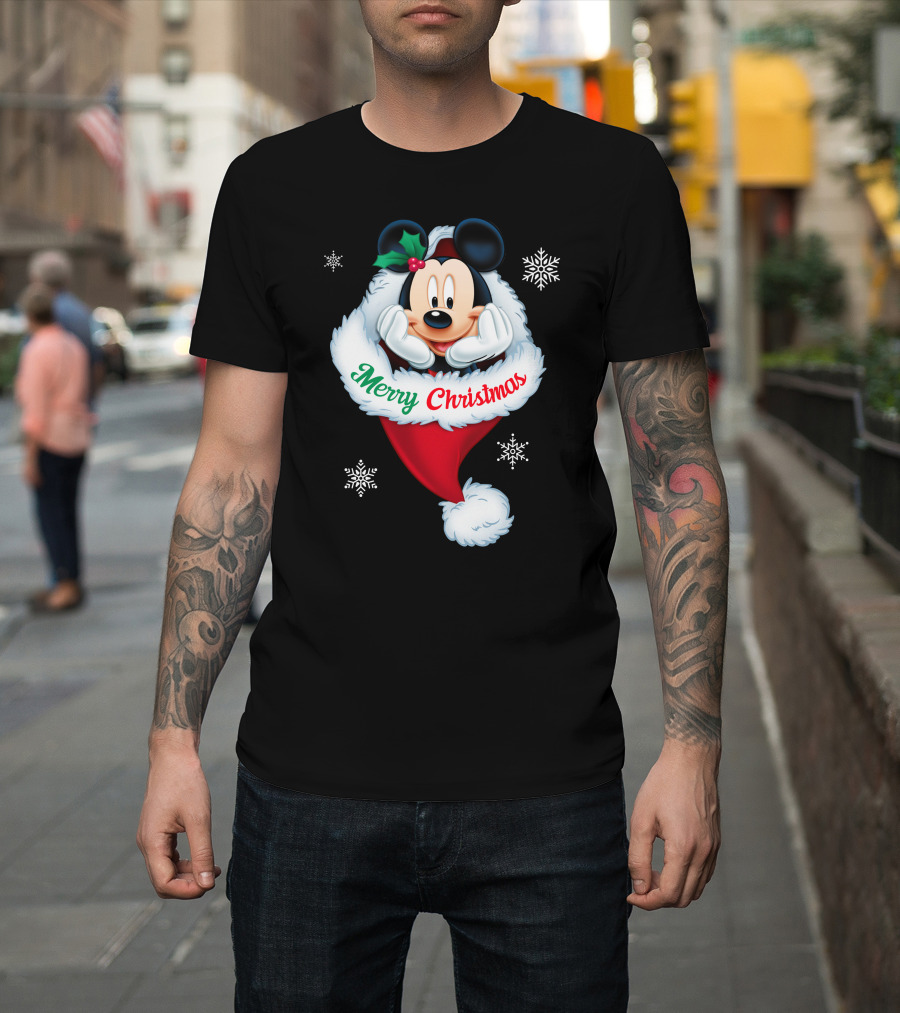 Mickey Merry Christmas Holiday Snowflakes T-Shirt