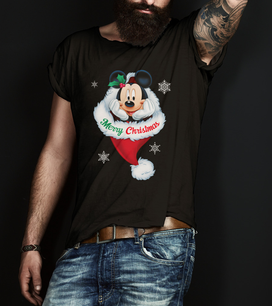 Mickey Merry Christmas Holiday Snowflakes T-Shirt