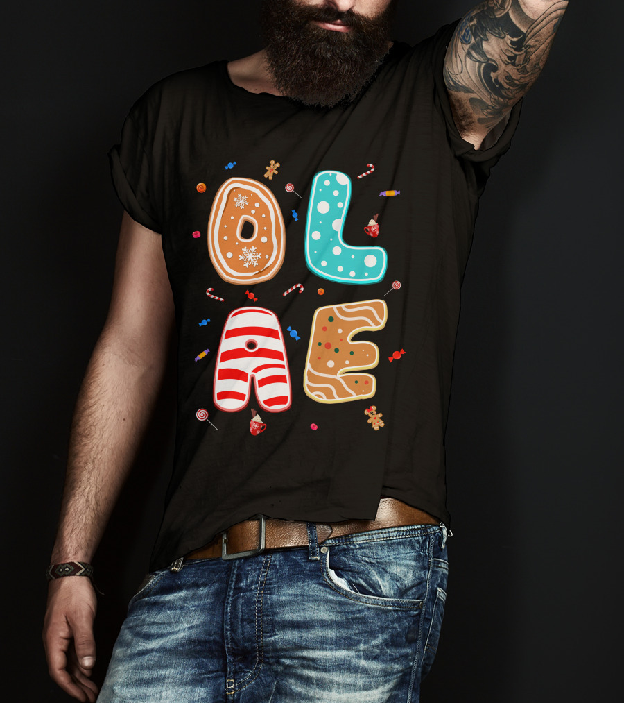 Olaf Gingerbread Candy Christmas Letters T-Shirt